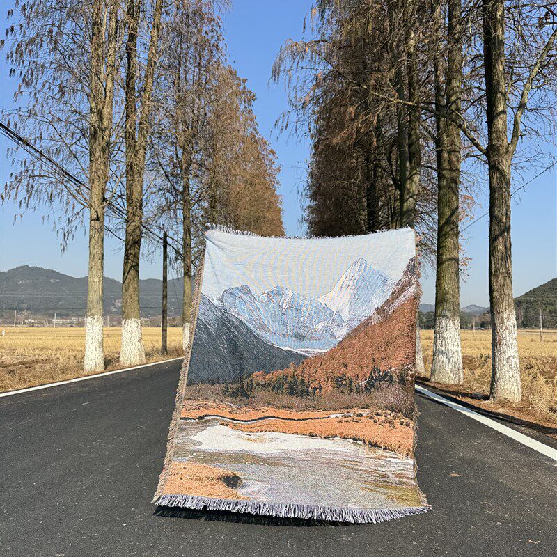 风景艺术自然风光油画风景挂毯稻城亚丁秋景旅行雪山装饰毯