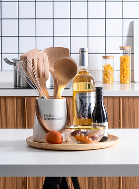 意面竹木厨具红酒套装大理石拼接砧板收纳桶软装厨房样板间装饰品