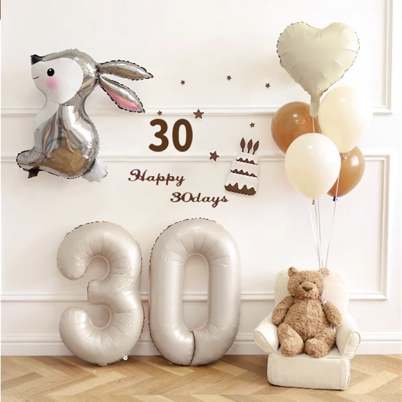 宝宝满月宴布置装饰30天纪念百日气球婴儿童背景墙布拉旗套餐拍照