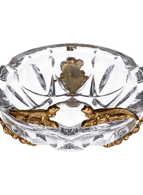 欧式美式水晶烟灰缸家用客厅茶几高档奢华装饰品纯铜烟缸创意摆件