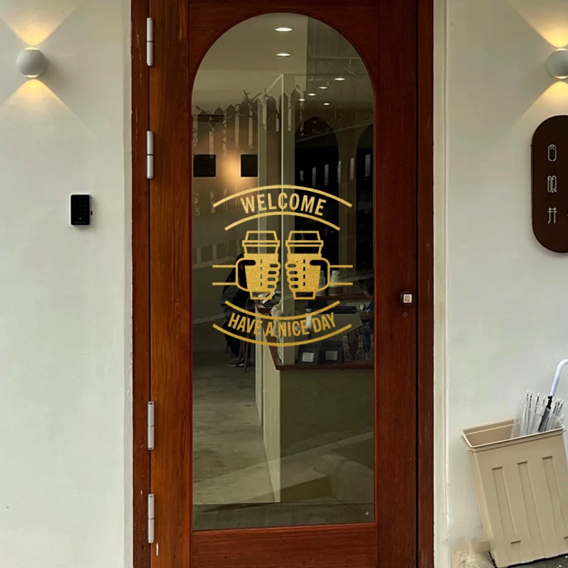 热饮品味餐厅咖啡店铺欢迎光临贴纸创意图标奶茶吧橱窗玻璃门贴纸