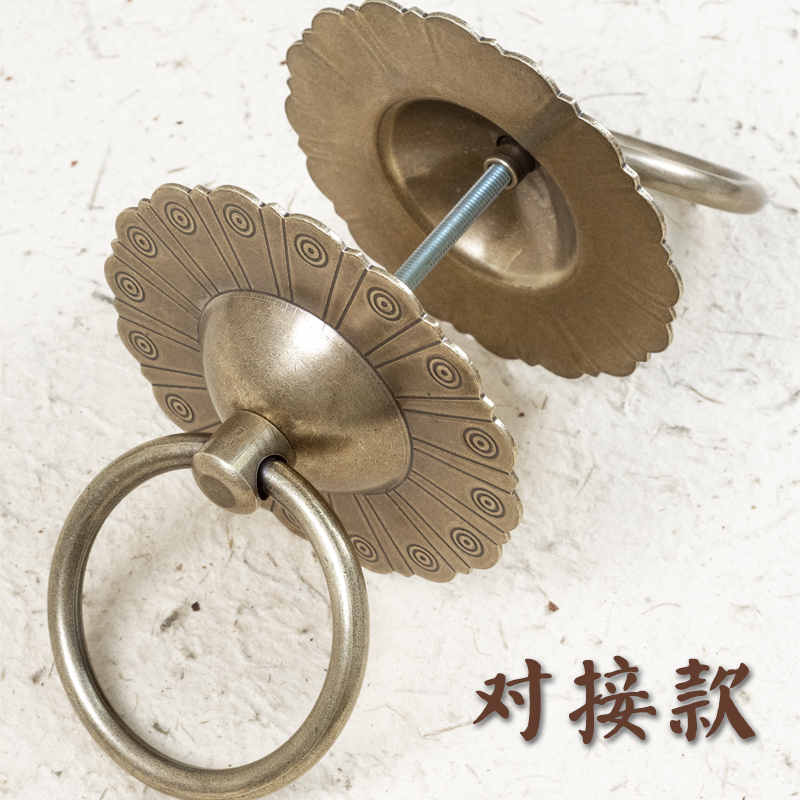 纯黄铜中式大门把手实木铜门环老式拉环圆环复古铜把手仿古铜门钹