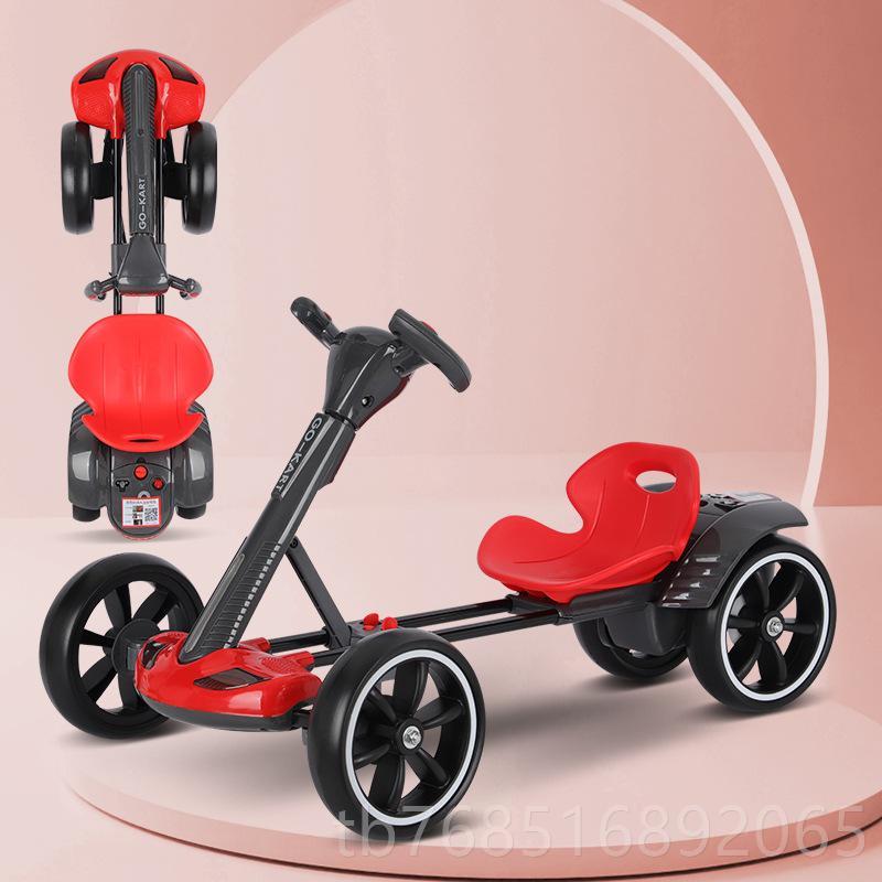 高档电动卡车儿童可坐大丁人4-8四外轻便户玩具免安装可折叠轮儿