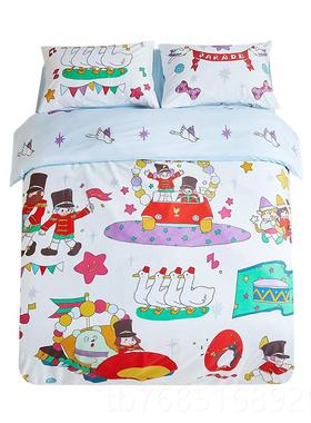 高档动物复聚会敲可爱蓝色古纯画棉床上四插件套