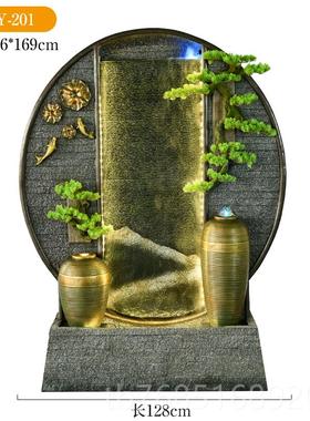 高档大落地新中式假山流水风水幕墙型迁客厅公司阳台循环水开屏业