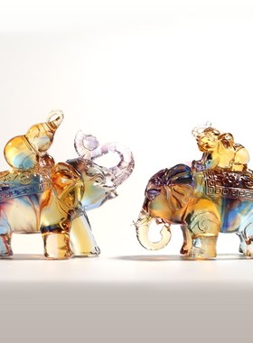 琉璃大象福禄吉祥招财象雕刻工艺品礼品摆件家居饰品轻奢中式乔迁