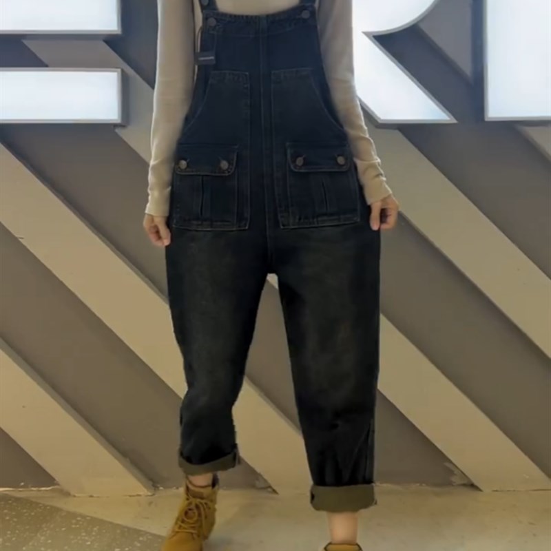 梨形身材大码女装牛仔背带裤子女2024夏季新款宽松显瘦九分吊带裤