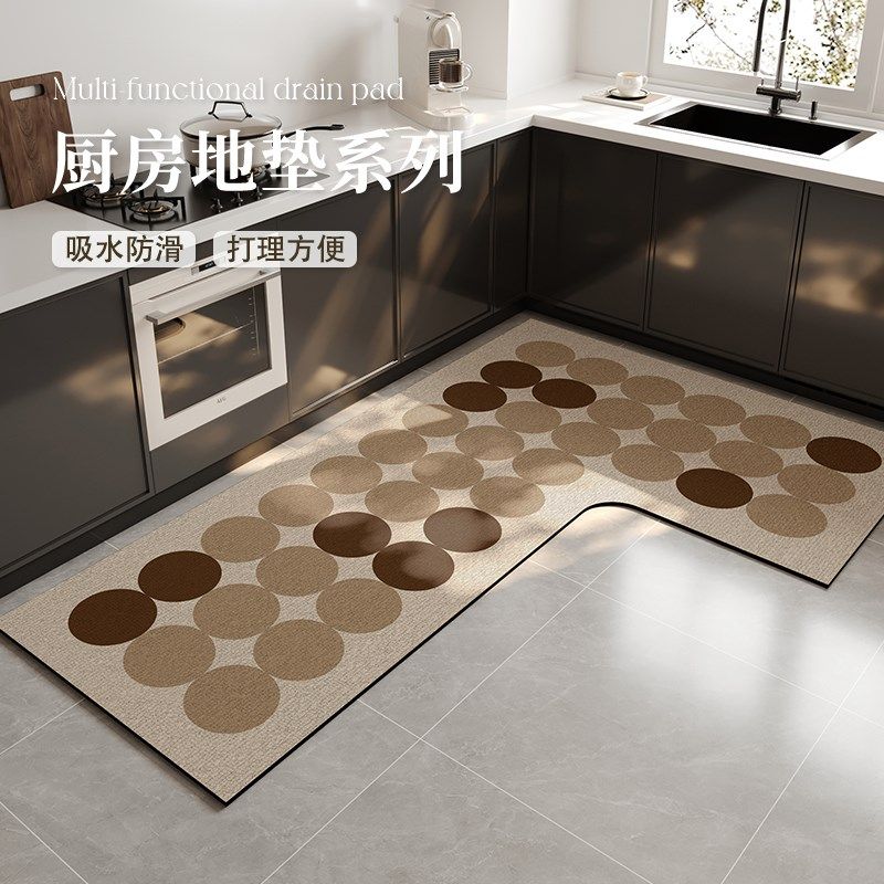 轻奢高级感厨房地垫吸水吸油防滑耐脏脚垫新款可擦洗l型皮革地毯,居家布艺,厨房地垫,淘宝优惠券,粉丝福利购,淘宝优惠卷