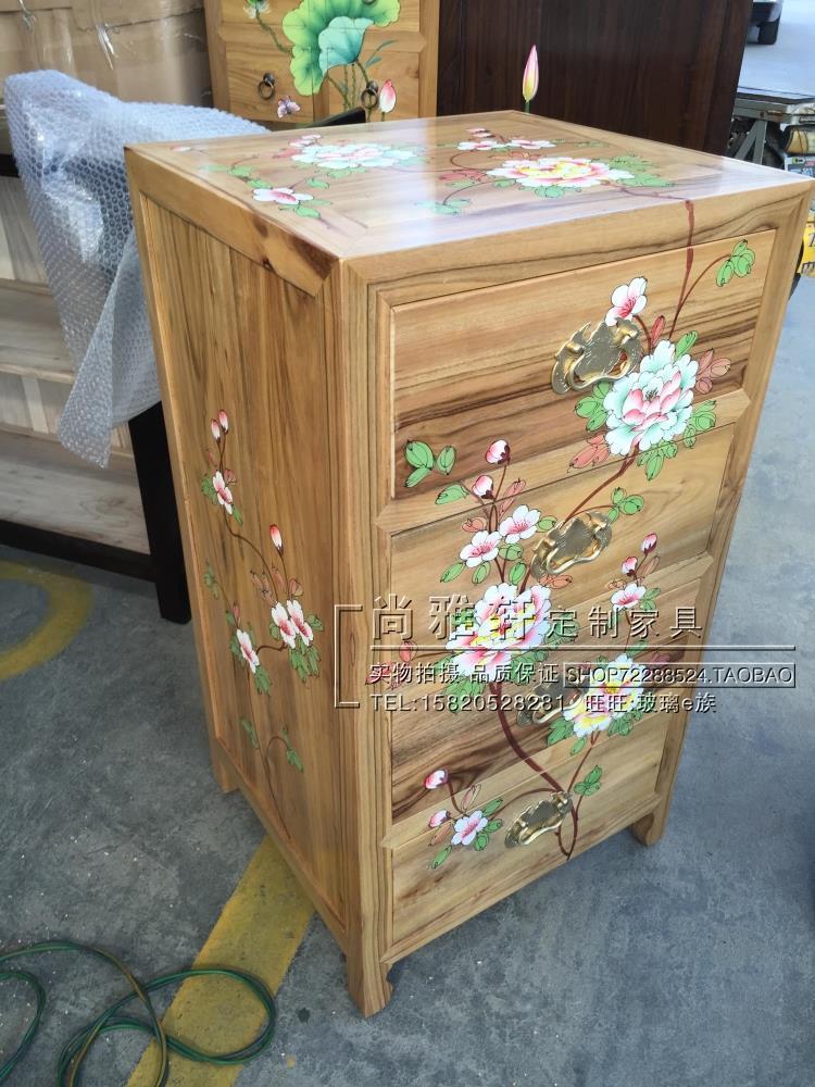 新中式家具香樟木四斗柜仿古抽屉柜手绘中国风卧室收纳床头柜整装