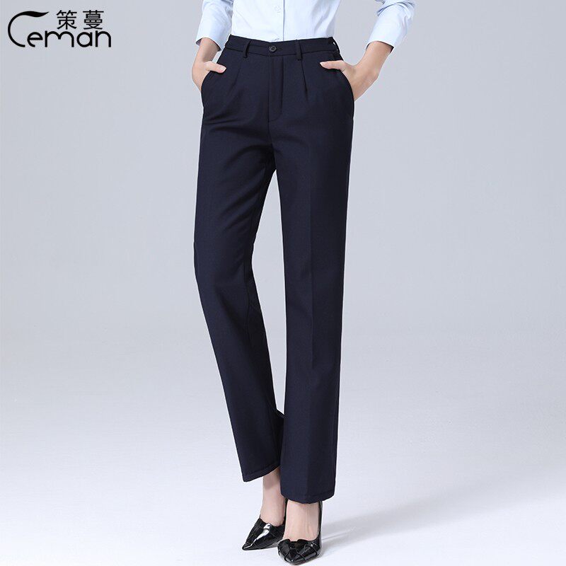女士西裤女职业工作裤子藏青宽松上班正装西服长裤直筒西装裤春秋