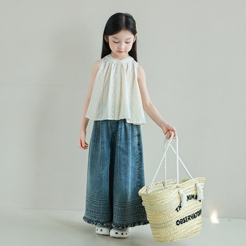 utouto大耳象女童木耳边洗水牛仔裤2025春季新款儿童洋气宽松阔腿,童装/婴儿装/亲子装,儿童牛仔裤,淘宝优惠券,粉丝福利购,淘宝优惠卷