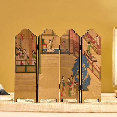 桌面屏风摆件汉宫春晓图创意漆器中式双面屏风客厅书房装饰礼盒装
