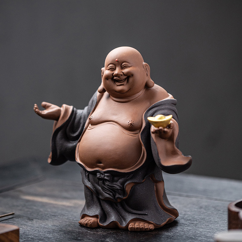 陶瓷笑佛招财弥勒佛摆件中式家居客厅茶桌面禅意佛像装饰乔迁礼品