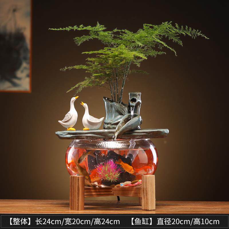 养金鱼缸圆形客厅小型桌面超白玻璃陶瓷循环增氧创意家用玄关柜旁