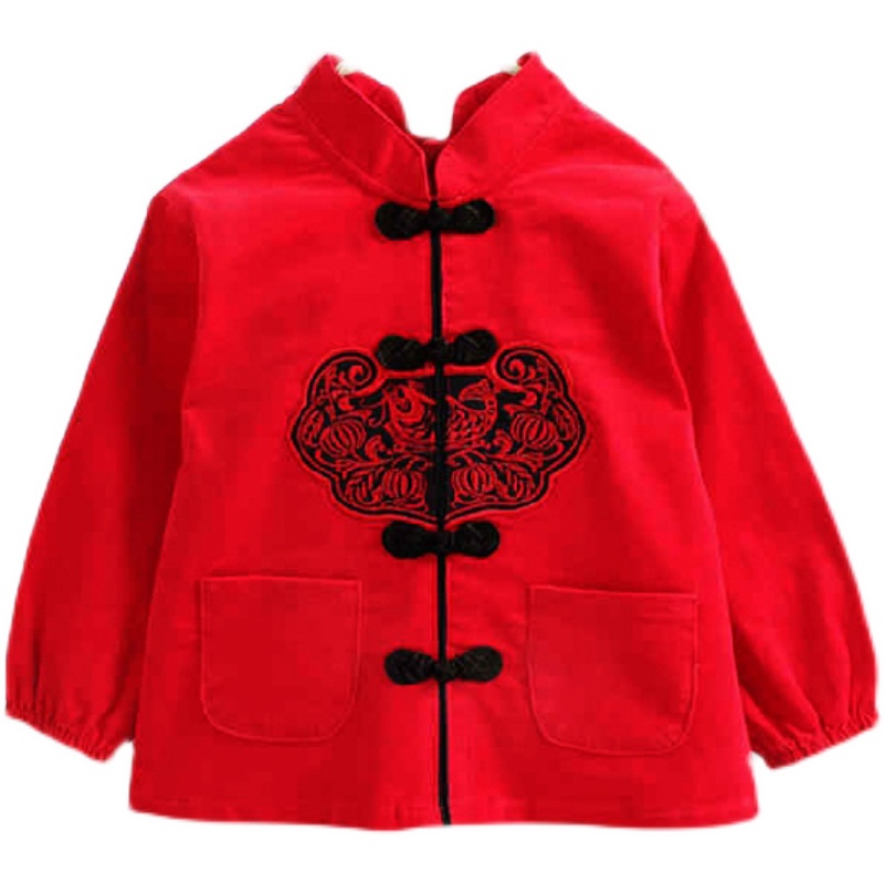 宝宝灯芯绒罩衣男女婴儿童唐装反穿衣秋冬大红新年防水拜年吃饭衣