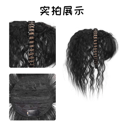 发箍刘海假发一体女头顶补发片真发全真人发前额遮白发卷发假发片