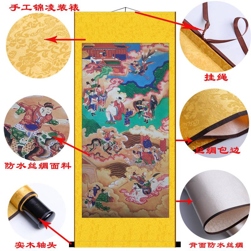 四值功曹神像挂画土地爷画像城隍爷水陆画道场装饰丝绸卷轴画包邮