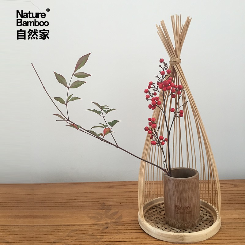 自然家创意竹丝花瓶摆件客厅房屋装饰日式插花办公桌摆件马尾花器