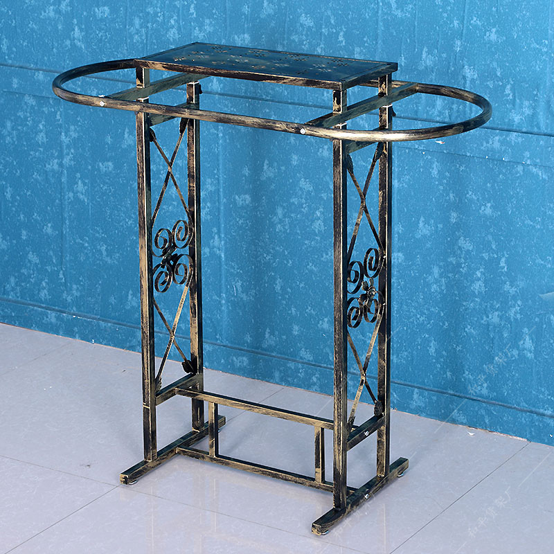 铁艺服装店椭圆形货架落地式展示架双杠侧挂中岛架男女童装挂衣架