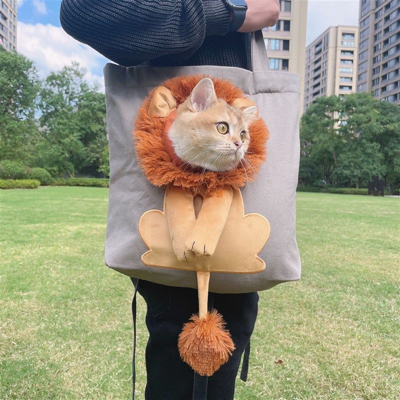 网红狮子猫包外出便携猫咪背袋单肩背宠物包可爱轻便帆布露头猫包图片