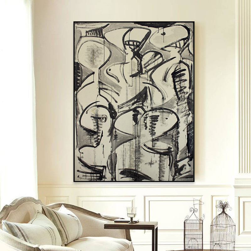 样板房装饰画黑白抽象艺术画墙面装饰客厅画玻璃挂画大幅喷绘壁画图片