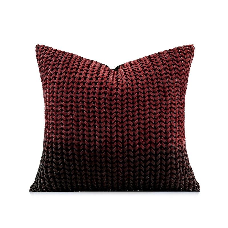 高端设计师轻奢新中式手工编织酒红皮革渐变色抱枕沙发客厅靠垫套,居家布艺,靠垫/抱枕,淘宝优惠券,粉丝福利购,淘宝优惠卷