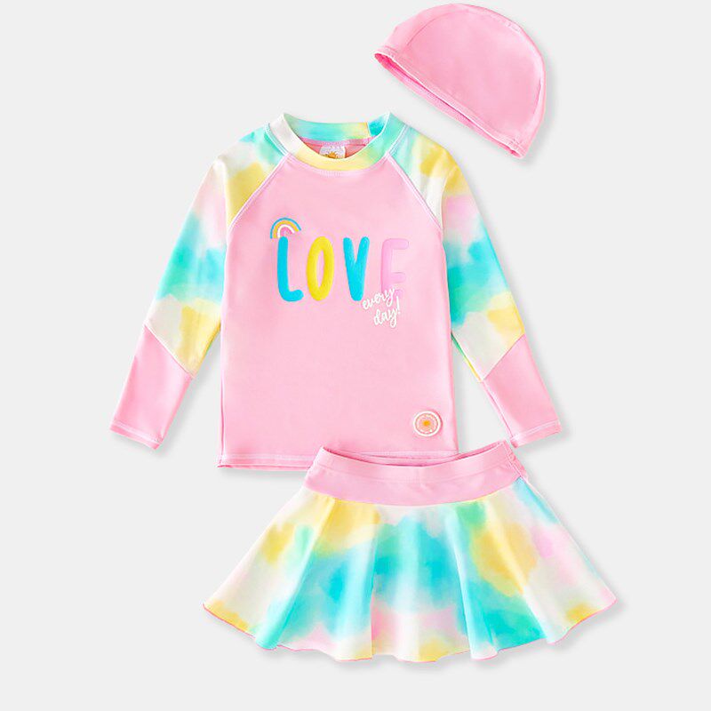 儿童泳衣女童分体炫彩裙式泳装小女孩海边度假防晒中大童游泳装备