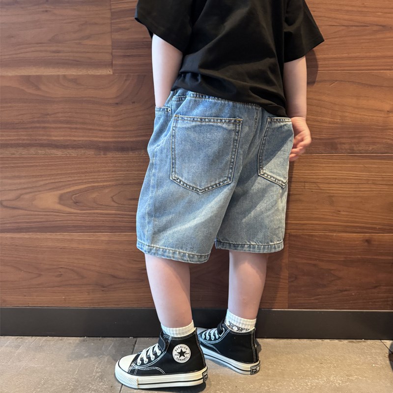 男童牛仔短裤休闲宽松浅蓝简约2024夏季薄宝宝小中大儿童五分裤子