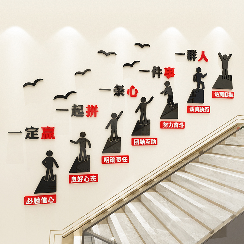 公司办公室楼道文化墙励志墙贴画团队一群人标语布置楼梯墙面装饰