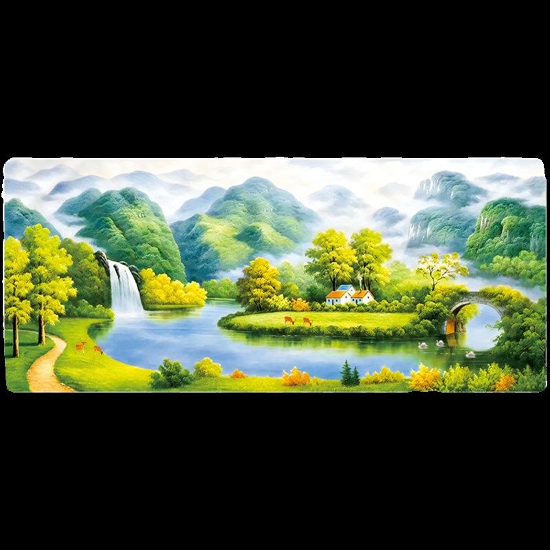 流水生财聚宝盆十字绣2024新款线绣客厅宝地大幅满绣山水画风景图