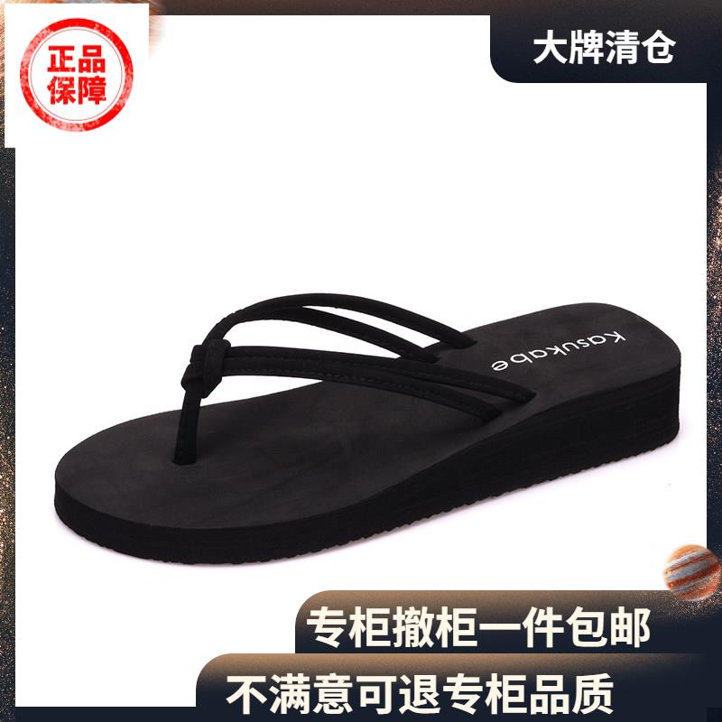 防滑凉拖鞋Kasukabe坡跟双带中跟人字拖女平跟夹脚拖鞋外图片