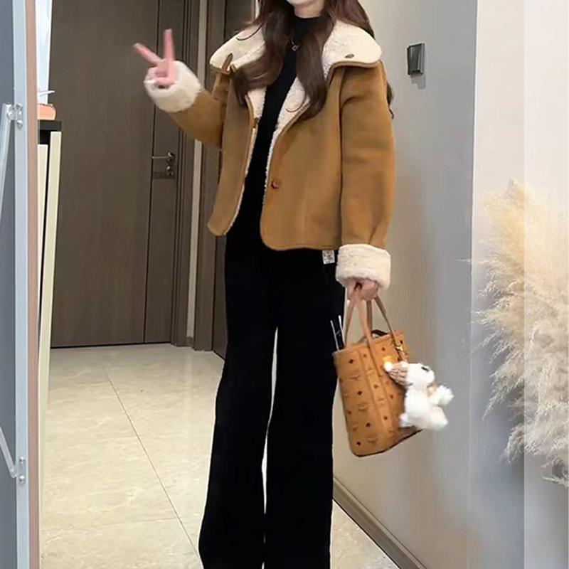 正品高货2025超火冬装小香风皮毛一体双面穿加绒加厚羊羔毛外套长