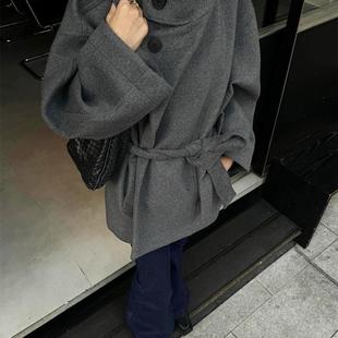 正品高货收腰立领短款毛呢外套女2025深冬加棉加厚小个子羊毛大衣