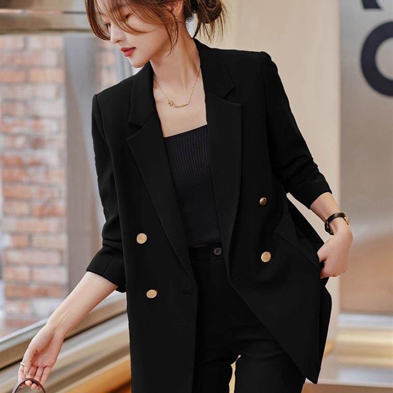正品高货黑色西装套装女2025新款秋冬高级感小个子休闲职业正装小