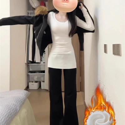 正品高货白色打底衫羽绒服内搭女上衣中长款修身正肩长袖加绒早秋