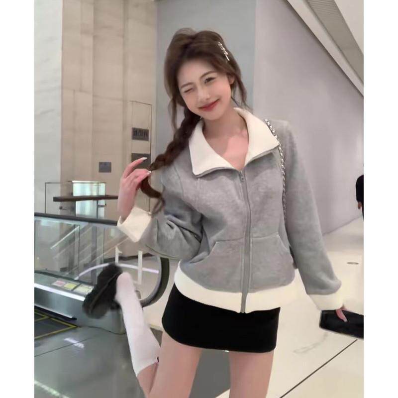 正品高货正肩修身短卫衣初春季薄外套女开春装2025新款小个子韩系