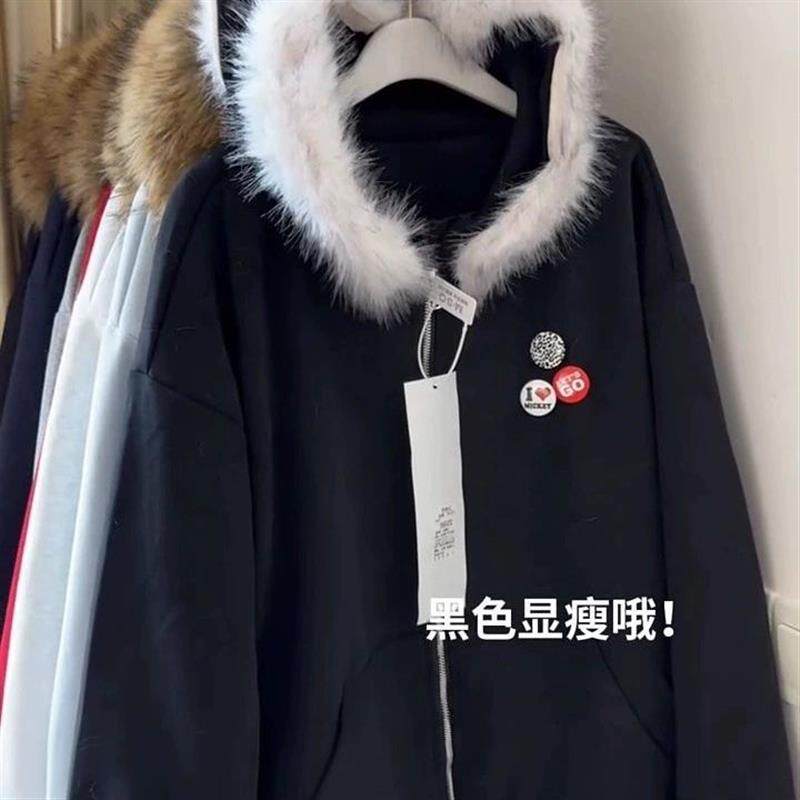 正品高货初中生女秋冬可爱连帽加绒加厚卫衣外套学院风时尚百搭小
