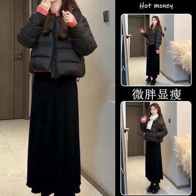 正品高货深秋初冬穿搭套装小个子时尚显瘦百搭短款棉服外套半身裙