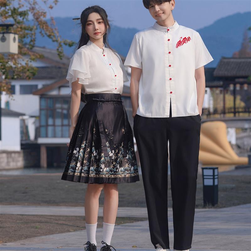 正品高货中国风马面裙套装中小学生诗朗诵表演服飞袖汉服高中生毕