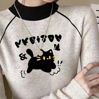 正品高货纯棉半高领打底衫女秋冬内搭可外穿2025新款独特绝美撞色