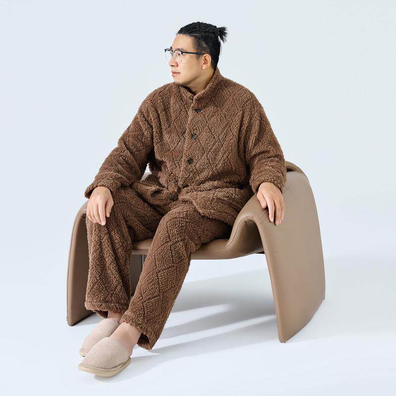 速发高货流行大码男装舒棉绒家居服套装冬季保暖宽松加肥加大胖子