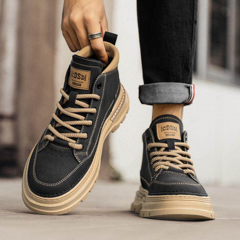 正品高货马丁靴男款高筒2025新款夏季英伦风覆古中筒厚底增高真皮