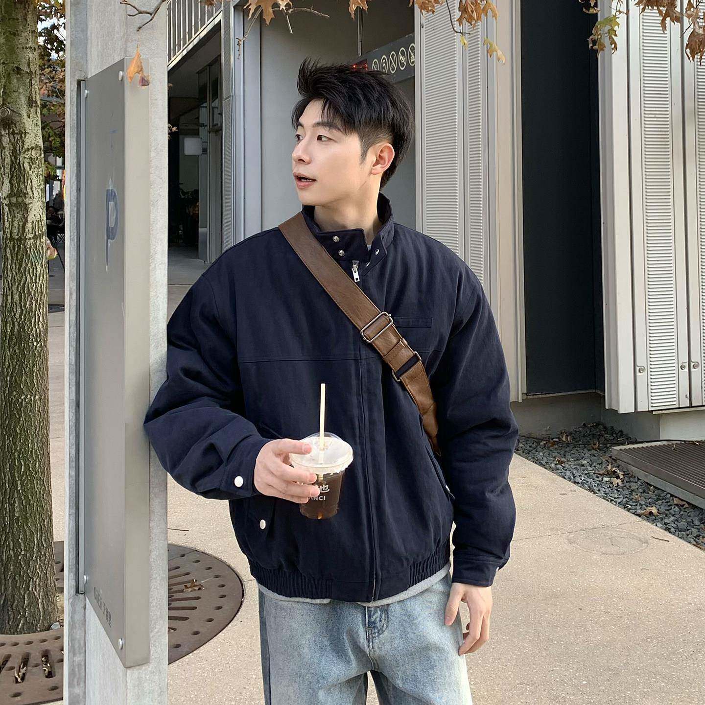 速发高货美式复古夹克冬装厚外套男2026新款立领加厚休闲短款棉服