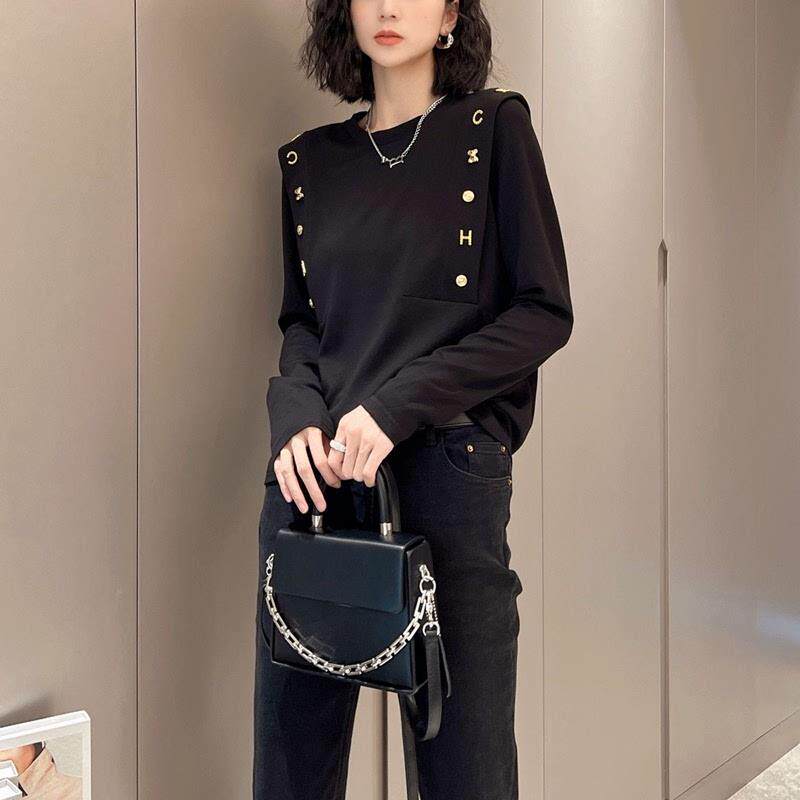 正品高货设计感正肩长袖T恤女2025春季新款大码胖MM遮肉显瘦百搭