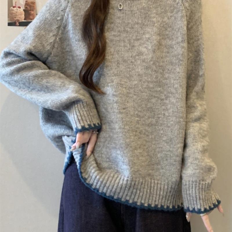 正品高货慵懒风灰色套头针