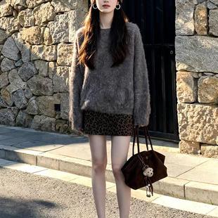 正品高货巨好看冬装一整套减龄穿搭御姐盐系轻熟风漂亮豹纹裙子毛