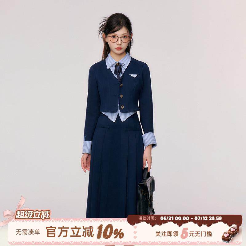 正品高货织物猪 丝绒拿铁 正装学院风制服套装女小个子秋冬半身裙