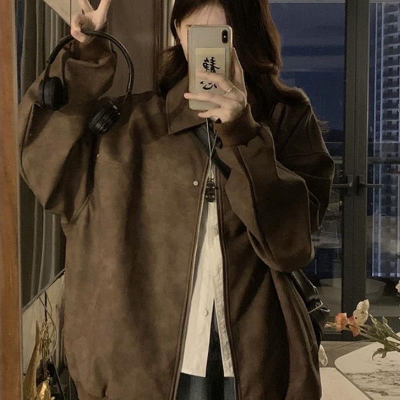 正品高货美式覆古棕色翻领