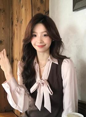 正品高货Even一雯韩系高智感秋冬假两件撞色拼接咖色