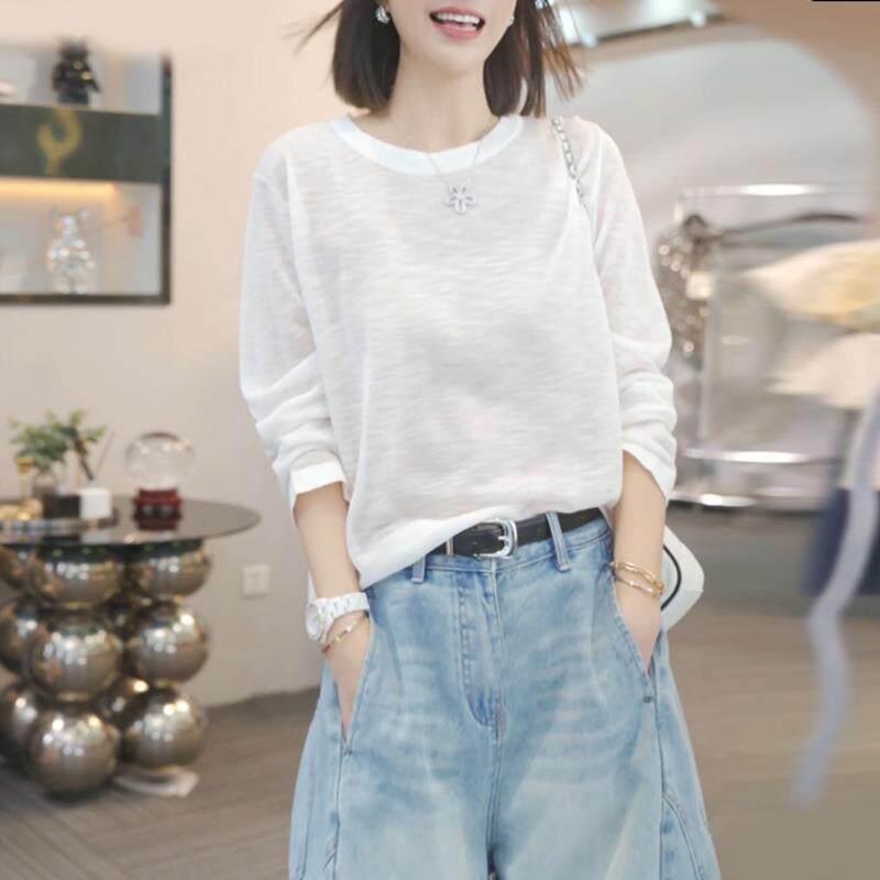 高货小众防晒女T恤天丝莱赛尔雪花棉高级感长袖t恤女士夏季薄款空